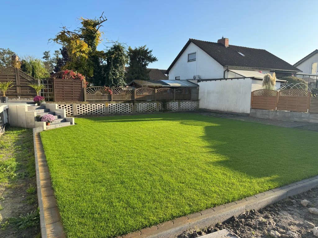 Von KonzeptGrün-Galabau neu angelegter Garten mit gepflegtem Rasen